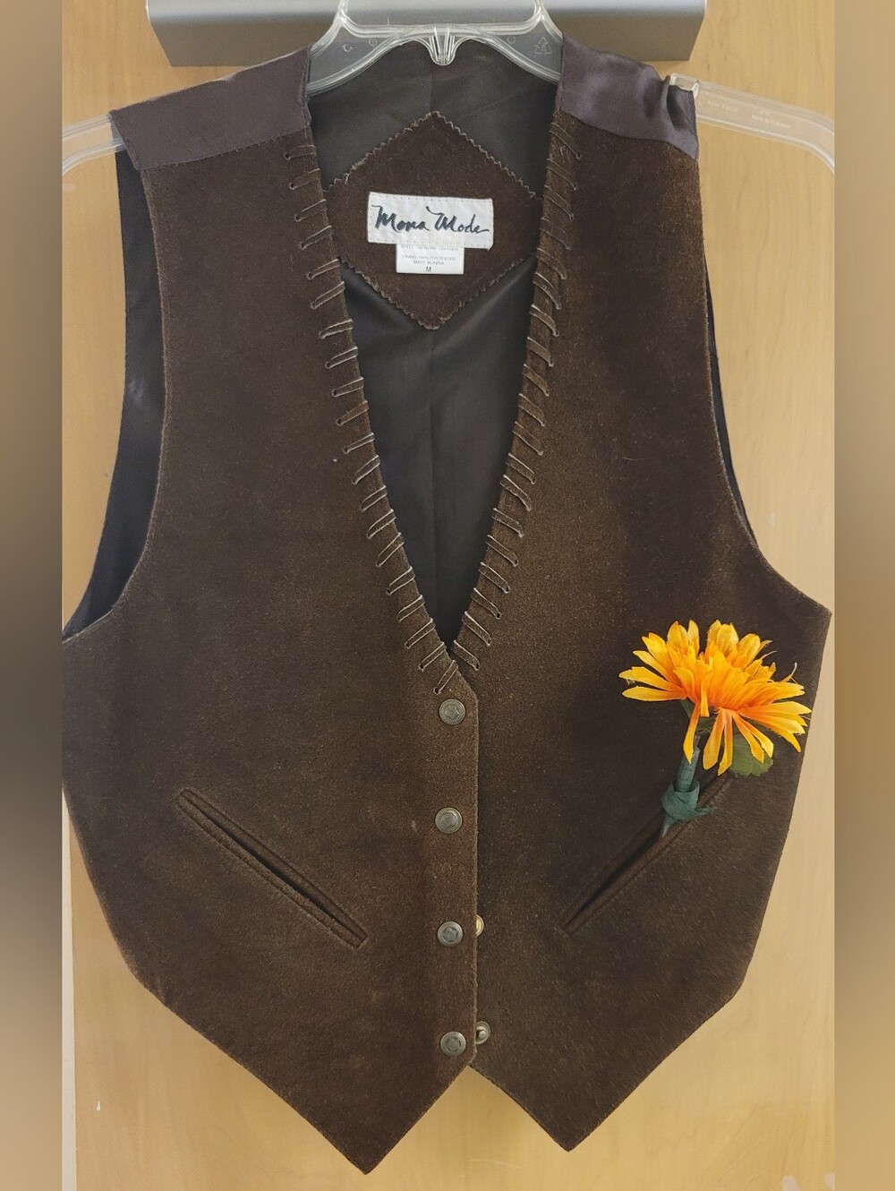 Brown Suede Women's Vest Mona Mode, Vintage